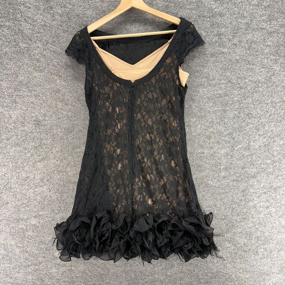 Jessica Simpson Dress Women 8 Black Floral Crochet Sheath Midi Zipper Lined - Picture 2 of 7